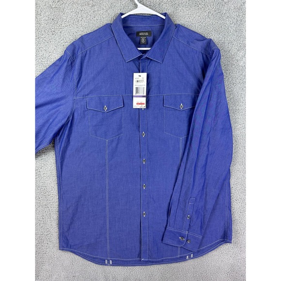 Kenneth Cole Reaction Shirt Mens 2XL Blue Western Cotton Long Sleeve Preppy New - Picture 1 of 10